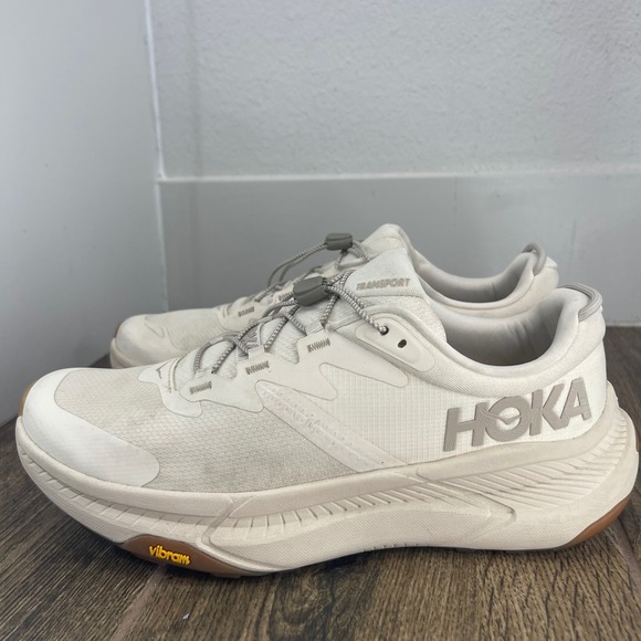 Hoka One One W Transport Running Shoes Sneakers Cream White Vibram Size 10B - Picture 3 of 8